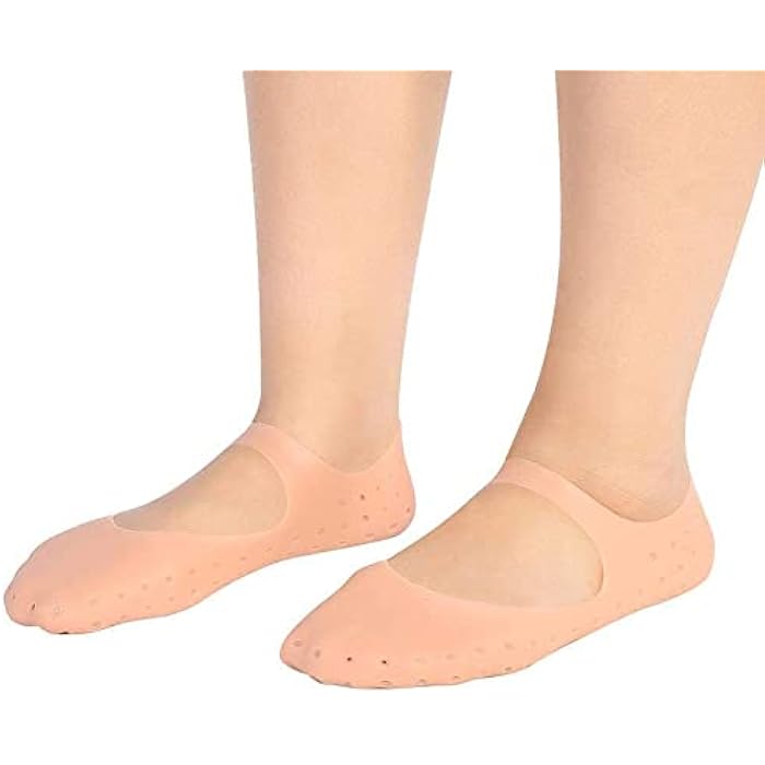 SPAREQUE Silicone Socks, Moisturising Gel Socks Foot Anti-Cracking Protector Foot Care Tool Prevention Socks For Dry Feet Ankles Cracked Heel Repair Foot Care Socks For Women Men - Cream - Image 4